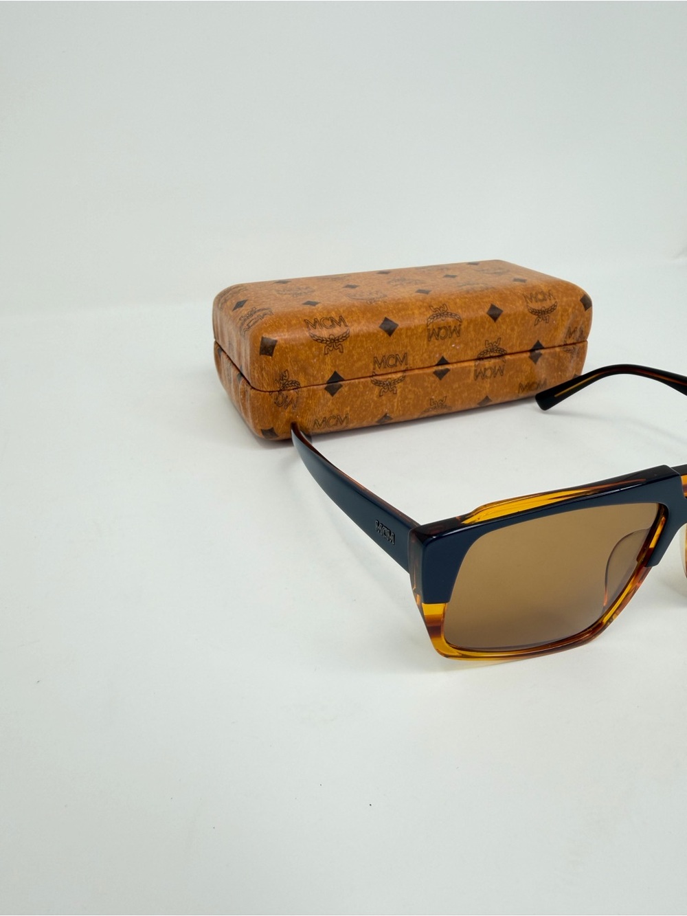 MCM Two-Tone Rectangular Sunglasses - Tortoise & Navy - Picture 3 of 11